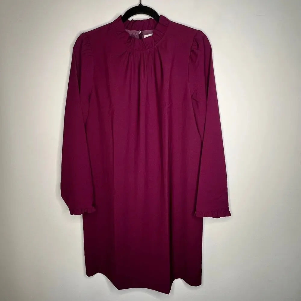 J. Crew Purple Ruffle Collar Long Sleeve Shift Mini Dress Size 6